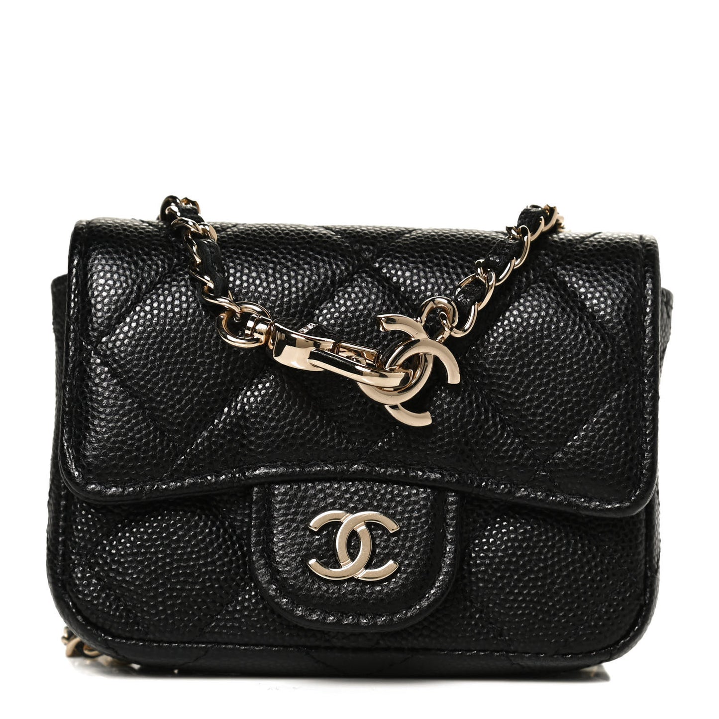 Caviar Quilted Mini Chain Belt Bag Black