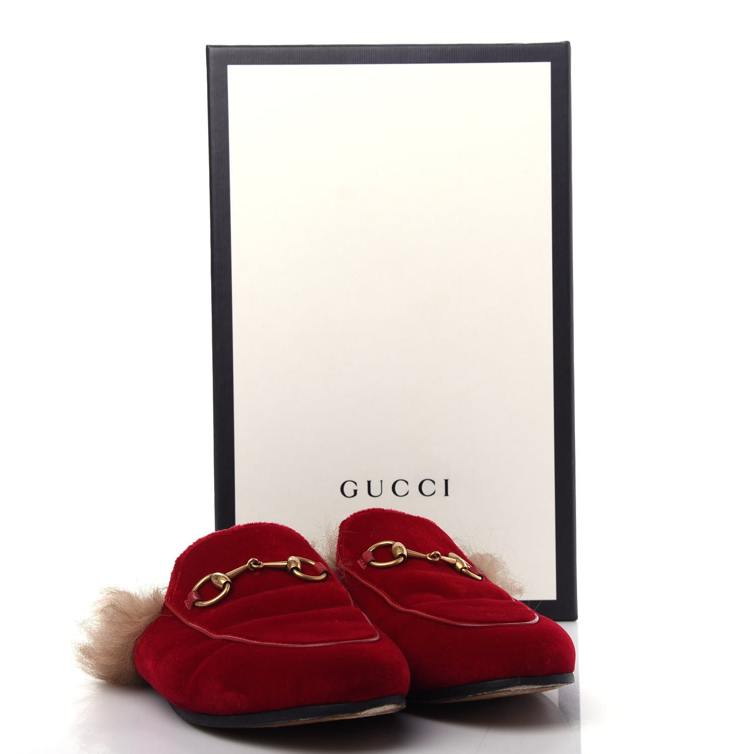 Gucci Velvet Fur Womens Princetown Slippers 35.5 Hibiscus Red 10 of 10
