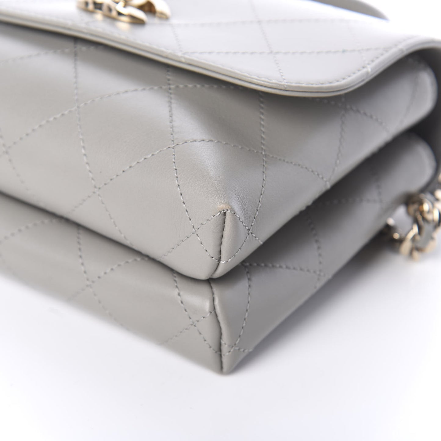 Calfskin Quilted Small Double Pocket Top Handle Flap Grey