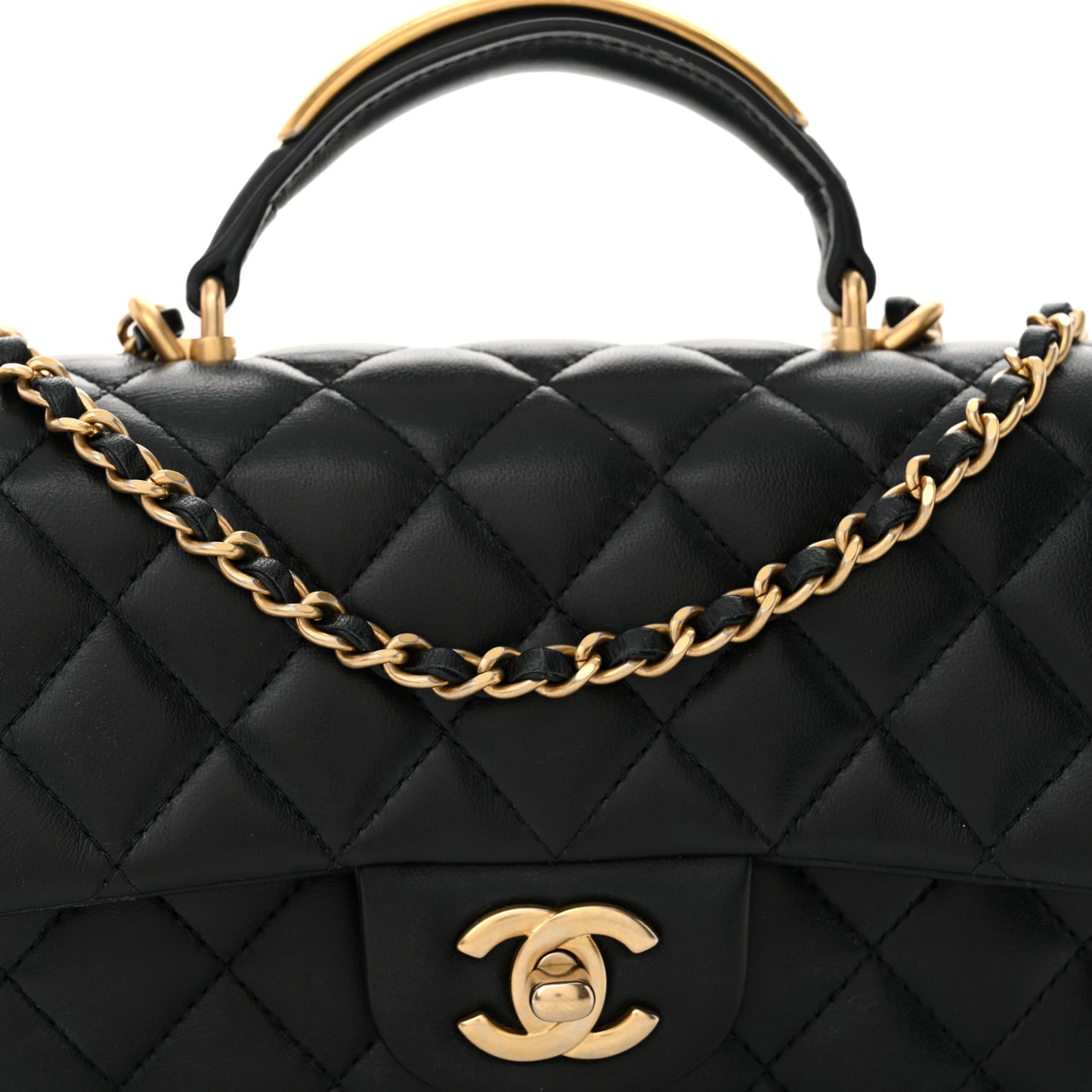 Lambskin Quilted Metal Mini Top Handle Rectangular Flap Black