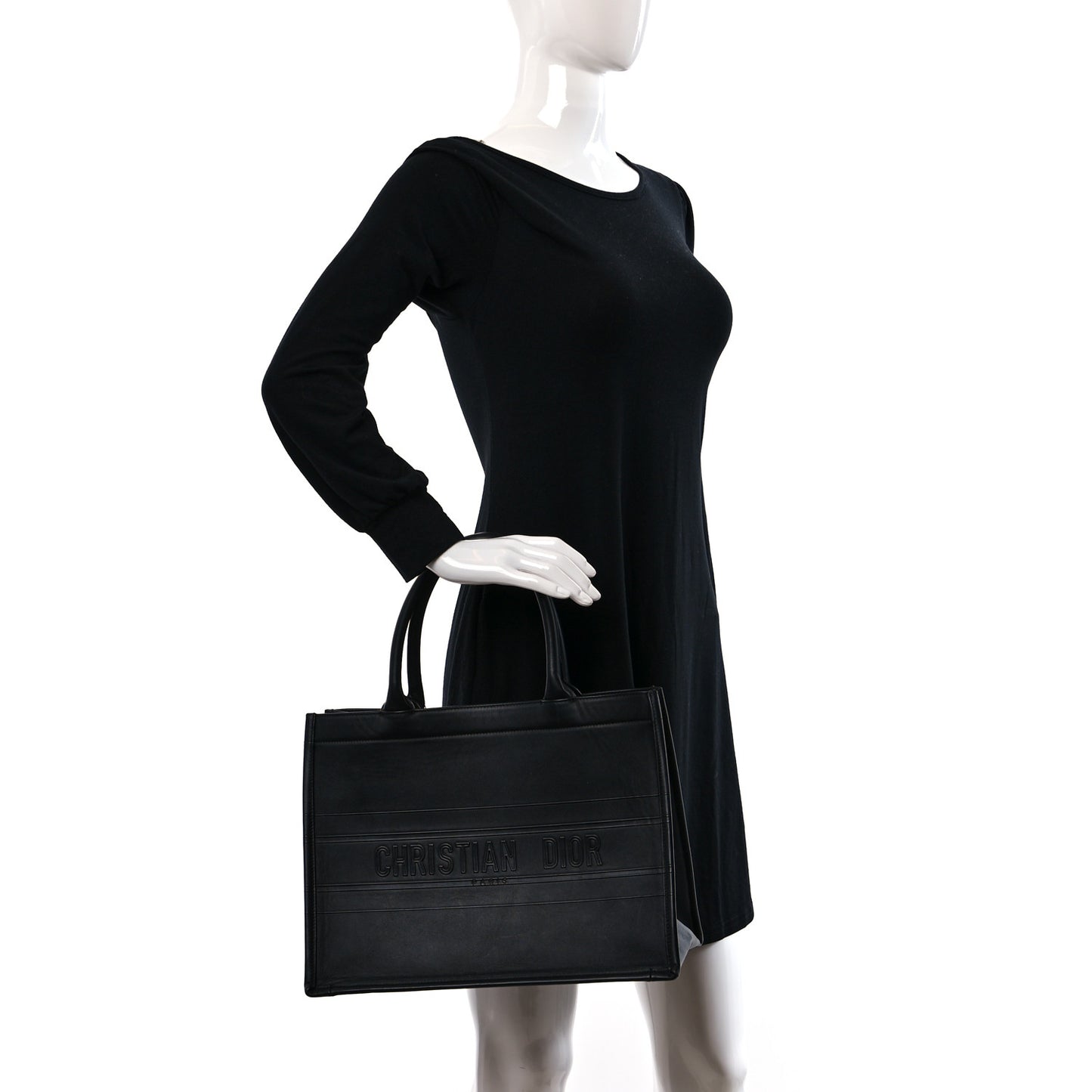 Calfskin Embossed Medium Book Tote Black