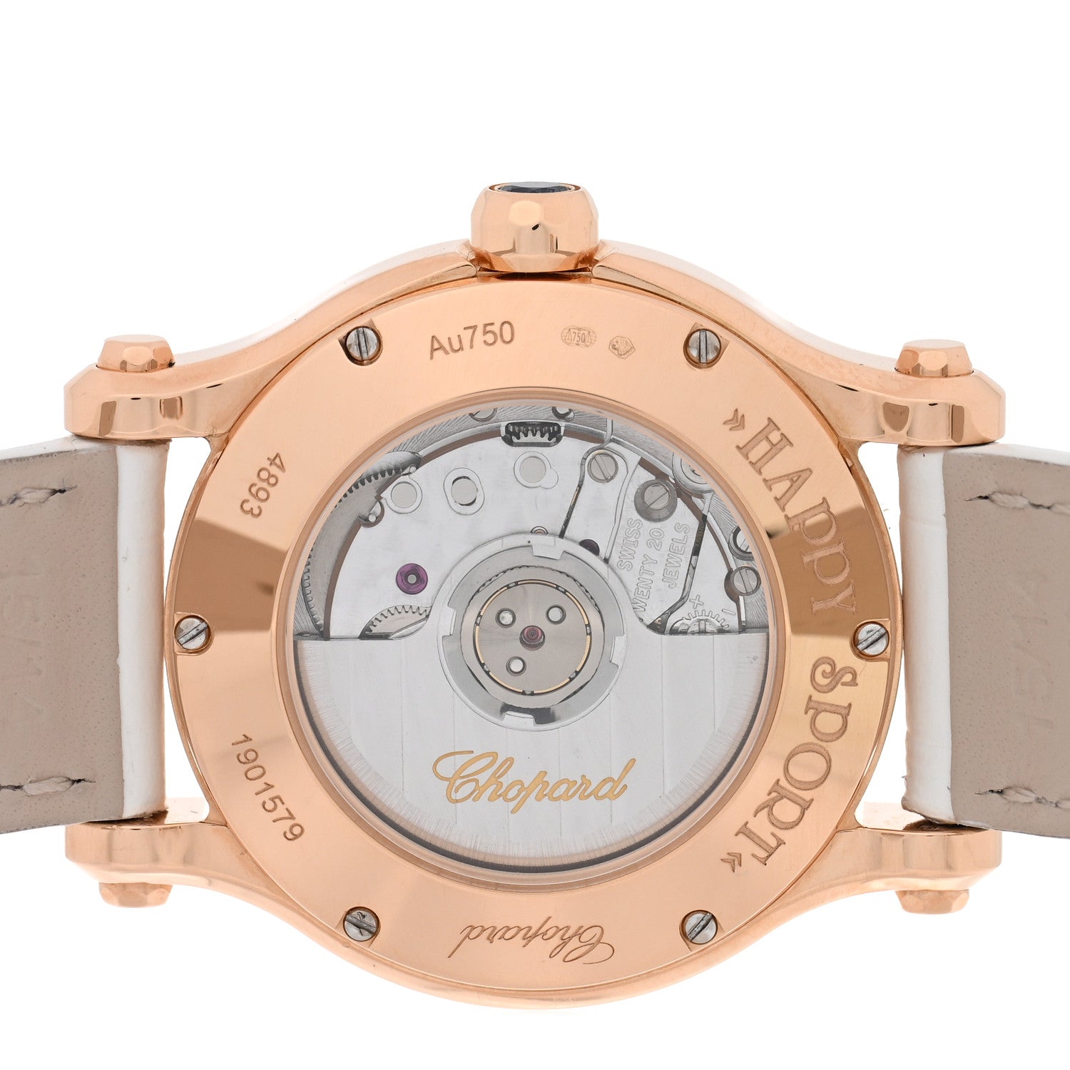 Chopard 18K Rose Gold Alligator 5 Diamond 30mm Happy Sport Automatic Watch White 4 of 6