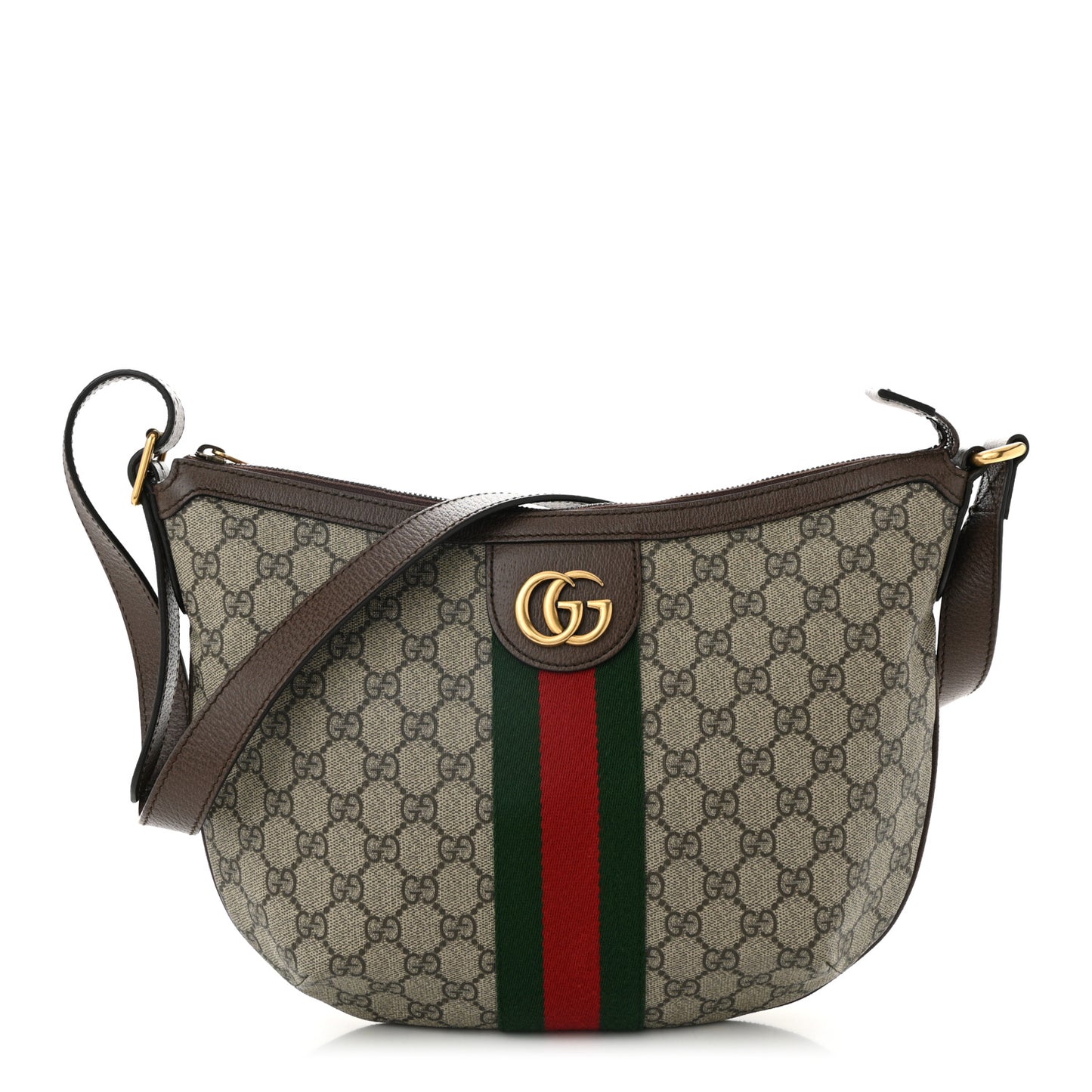 GG Supreme Monogram Web Small Ophidia Half Moon Hobo Brown