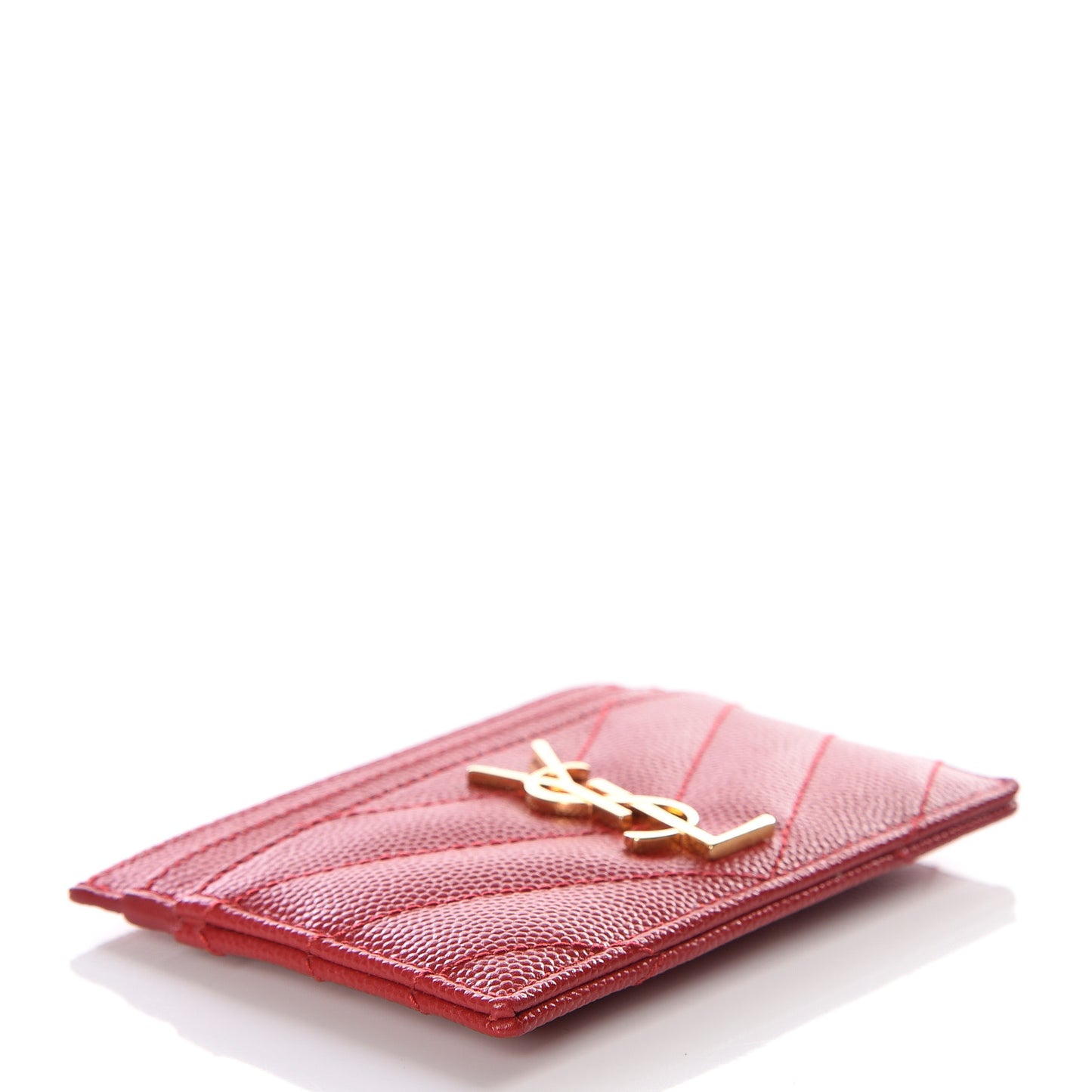 Grain De Poudre Matelasse Chevron Monogram Credit Card Case New Red