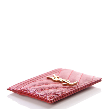 Saint Laurent Grain De Poudre Matelasse Chevron Monogram Credit Card Case New Red 3 of 10