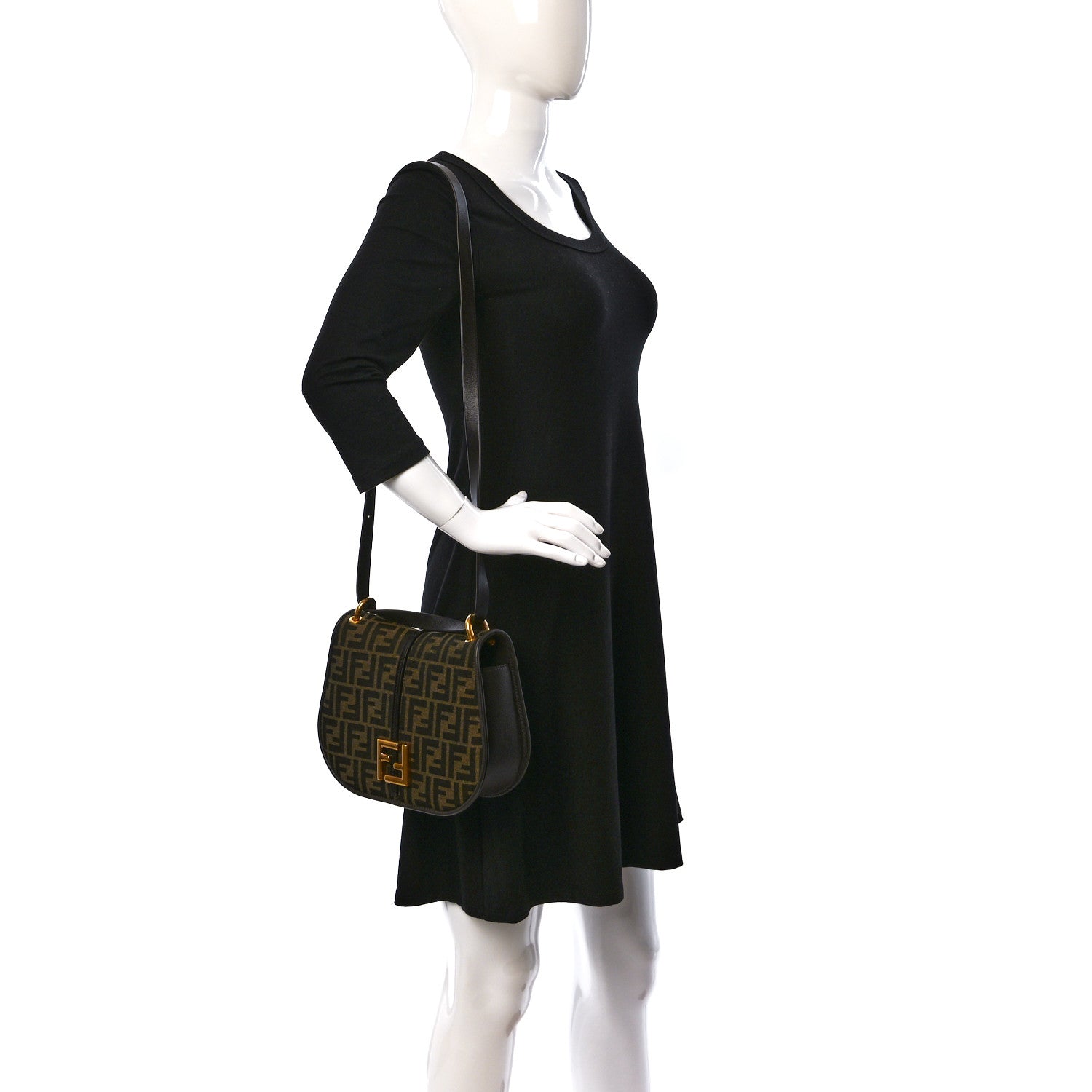 Fendi Fabric Jacquard Vitello Cher Cuoio FF 1974 Medium Fendi C'mon Tobacco Moro Ebano 2 of 9