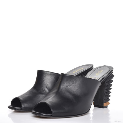 Fendi Vitello Spiked Heel Mules 38.5 Black 3 of 12