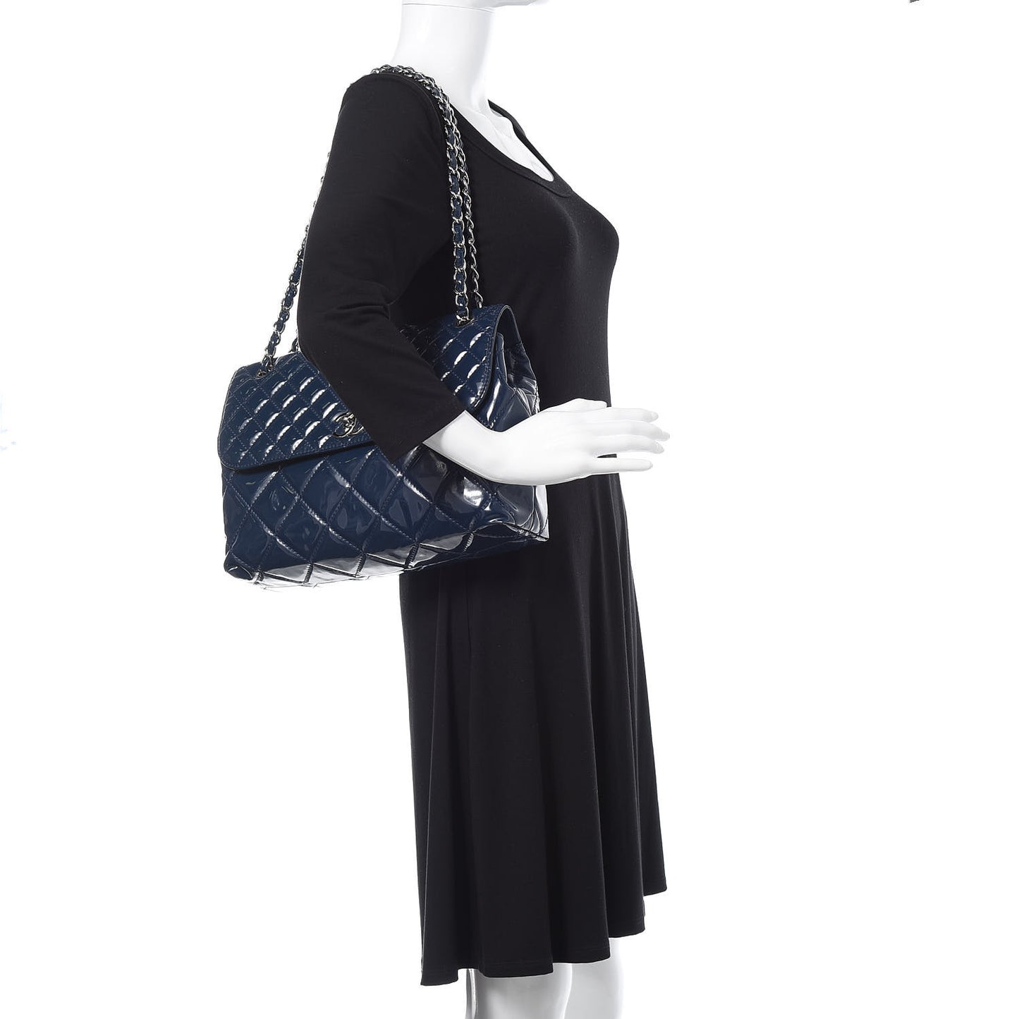 Vinyl Quilted In the Business Flap Bag Navy Blue