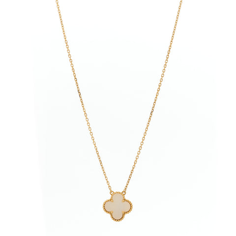 18K Yellow Gold Mother of Pearl Vintage Alhambra Pendant Necklace