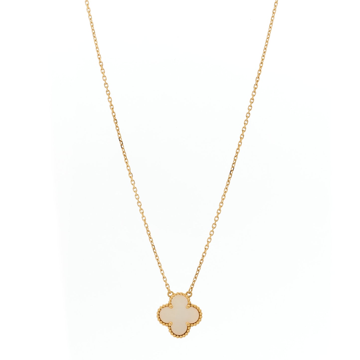 18K Yellow Gold Mother of Pearl Vintage Alhambra Pendant Necklace