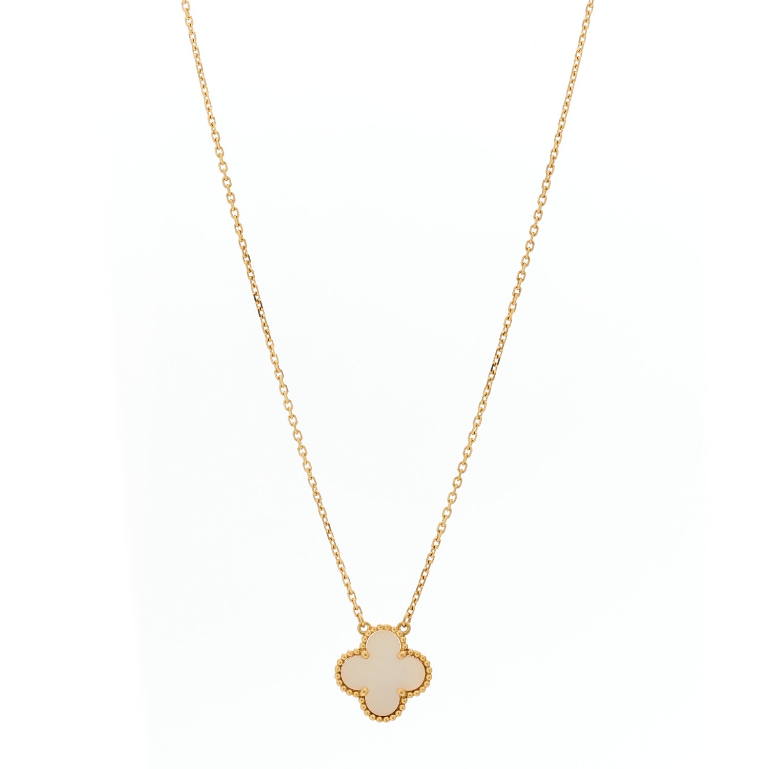 Van Cleef & Arpels 18K Yellow Gold Mother of Pearl Vintage Alhambra Pendant Necklace 1 of 5