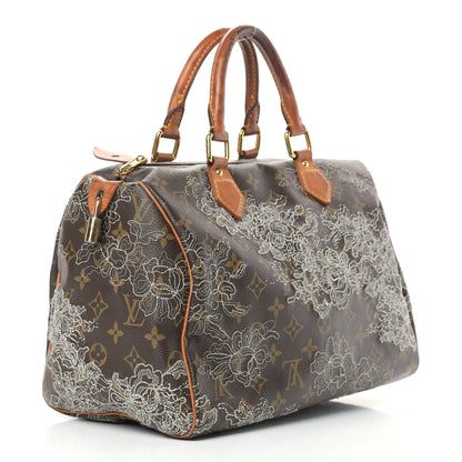 Louis Vuitton Monogram Dentelle Speedy 30 Silver 3 of 19