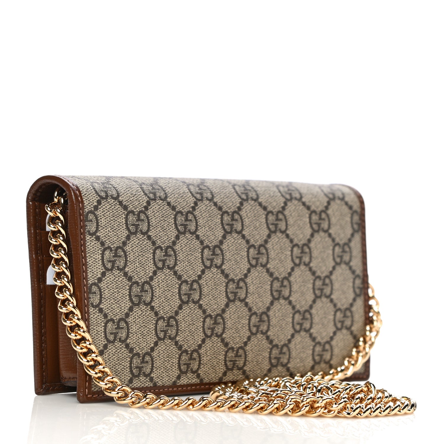 Gucci GG Supreme Monogram Azalea Calfskin Horsebit 1955 Wallet On Chain Beige Ebony Brown Sugar 2 of 10