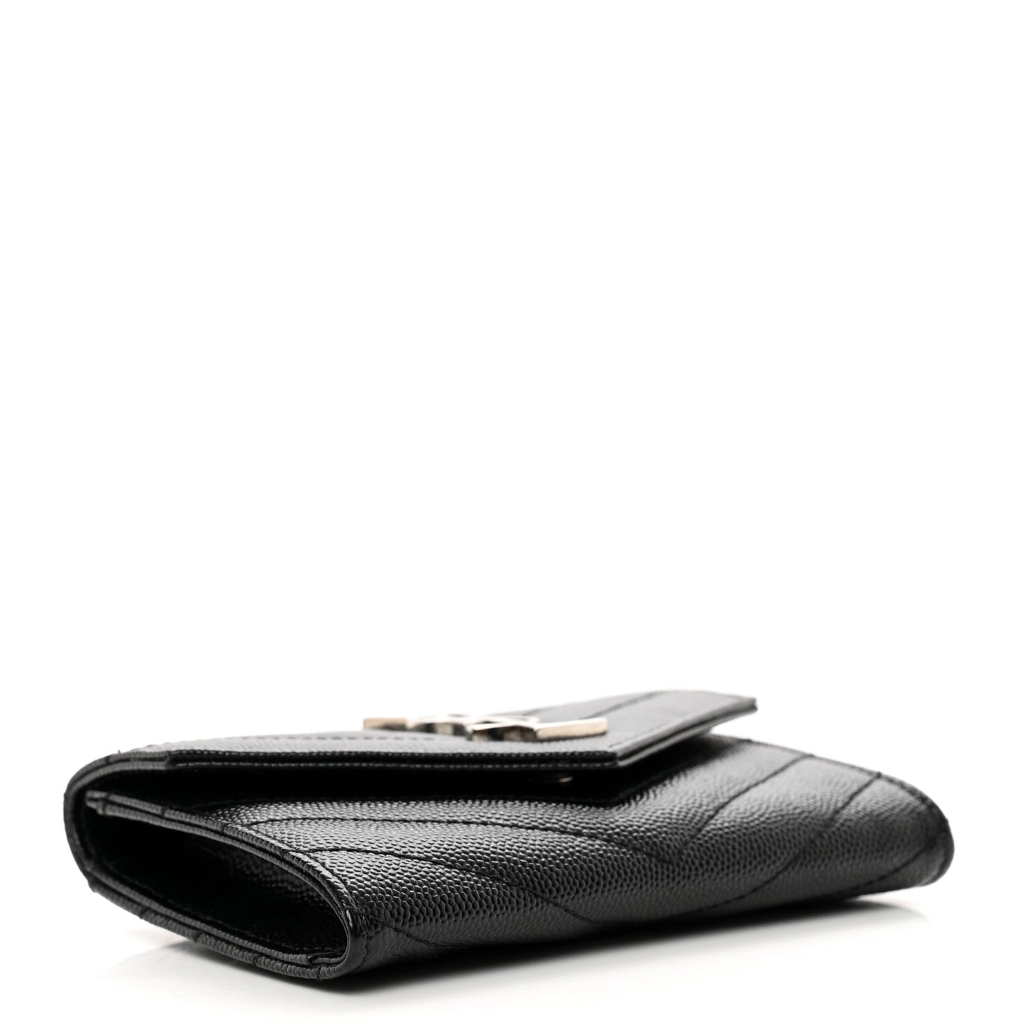Saint Laurent Grain De Poudre Matelasse Chevron Small Monogram Envelope Wallet Black 4 of 7