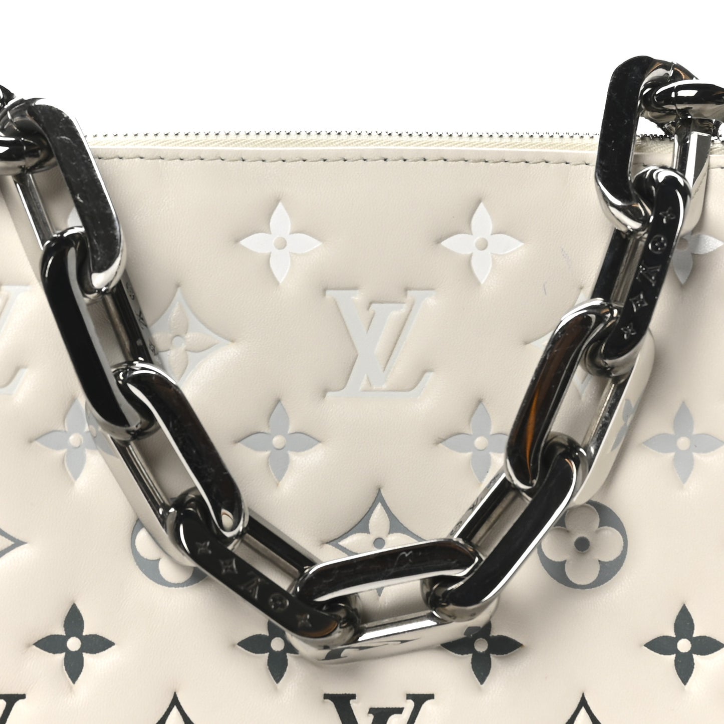 Lambskin Embossed Monogram Coussin PM Cream Grey