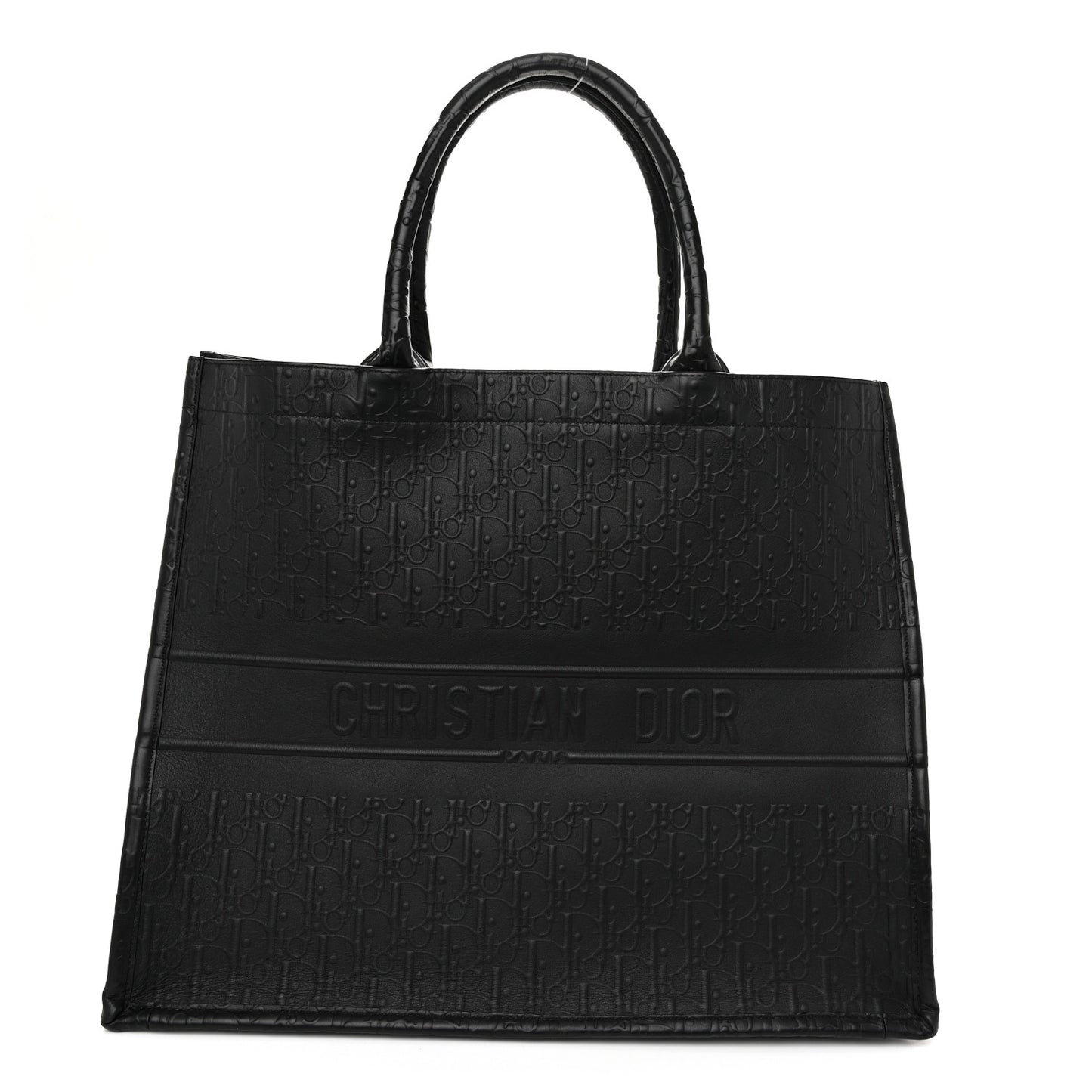 Oblique Calfskin Embossed Large Book Tote Black