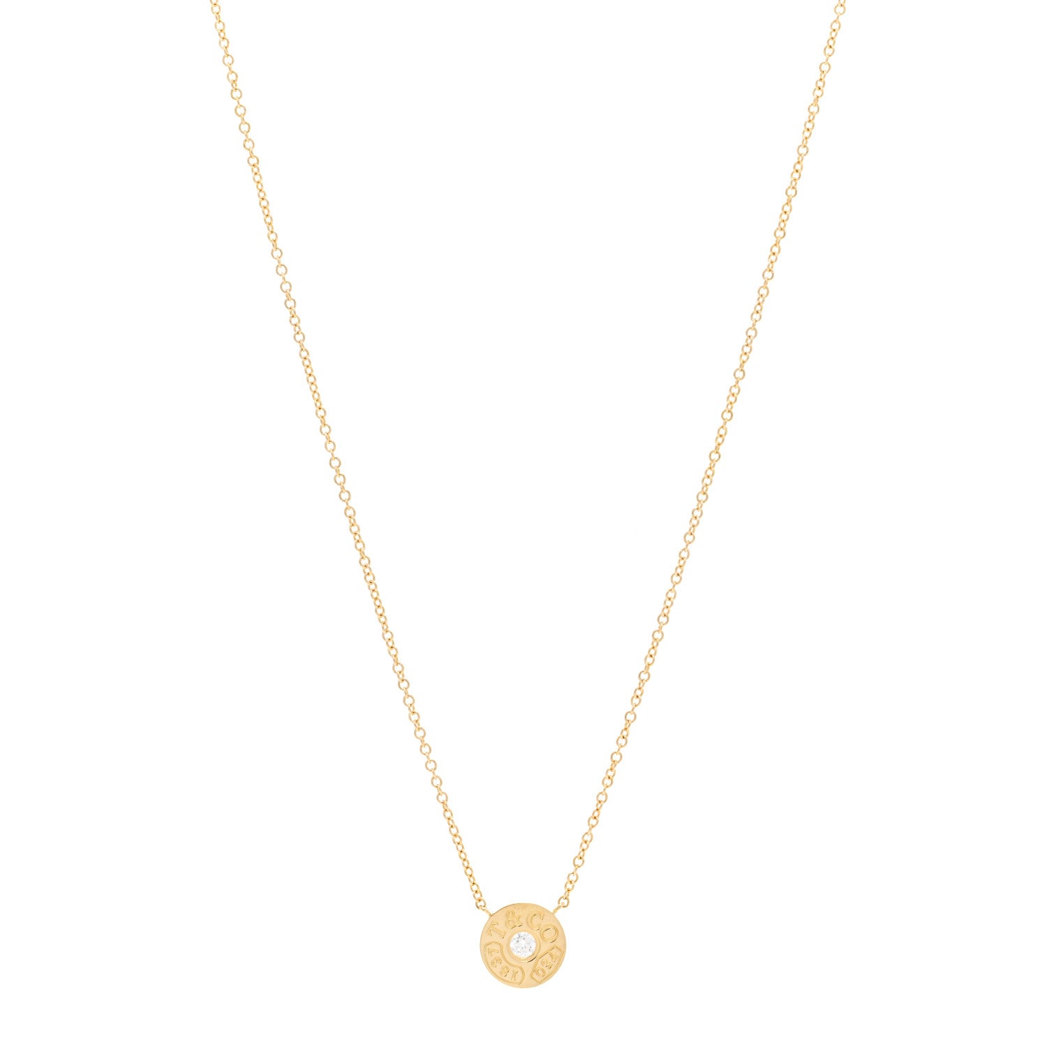 Tiffany 18K Yellow Gold Diamond 1837 Circle Pendant Necklace 1 of 4