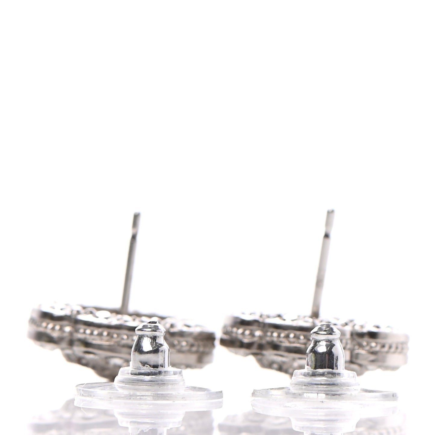 Crystal Coco Flapper Camellia CC Stud Earrings Silver