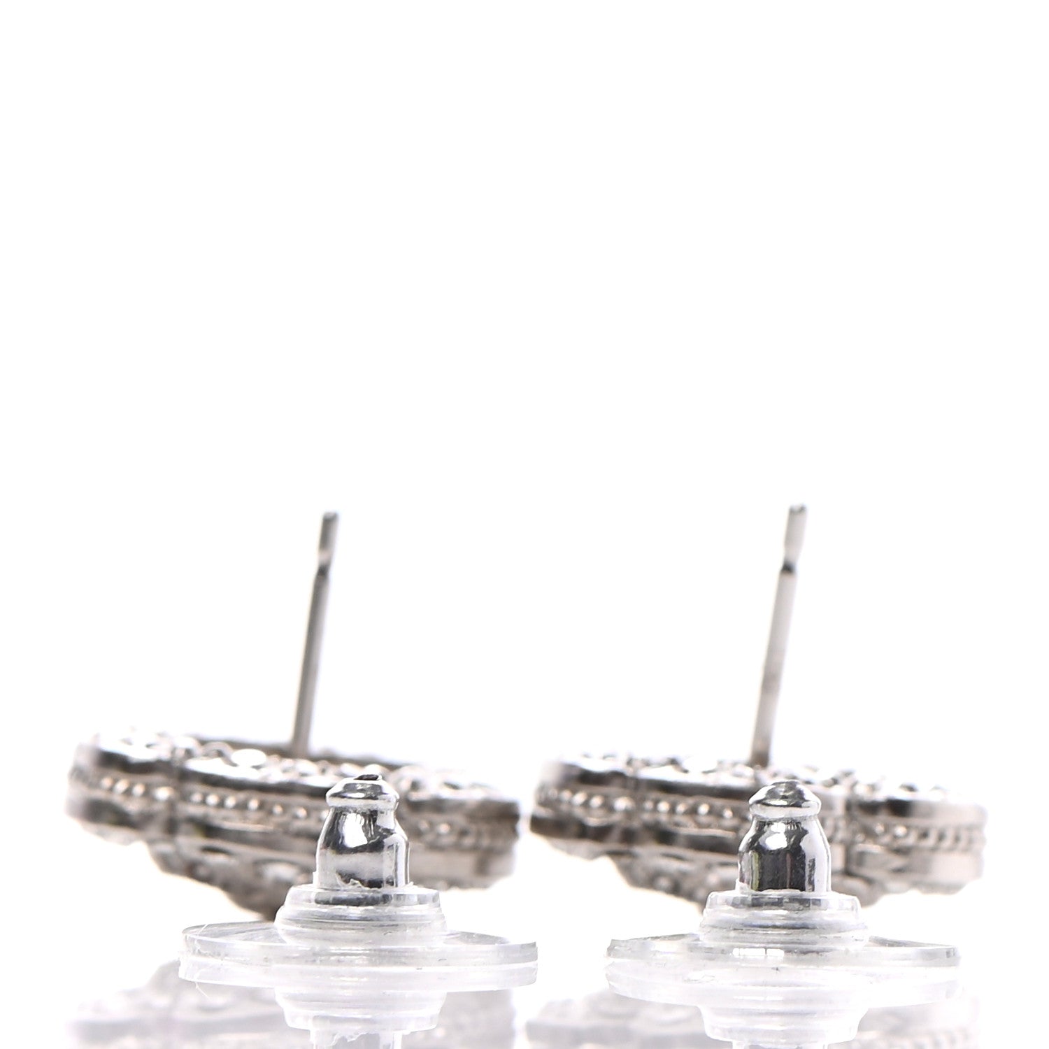 Chanel Crystal Coco Flapper Camellia CC Stud Earrings Silver 3 of 4