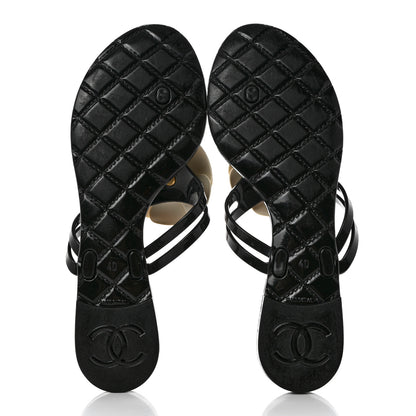 Chanel Jelly Camellia Thong Sandals 40 Black Ivory 5 of 8