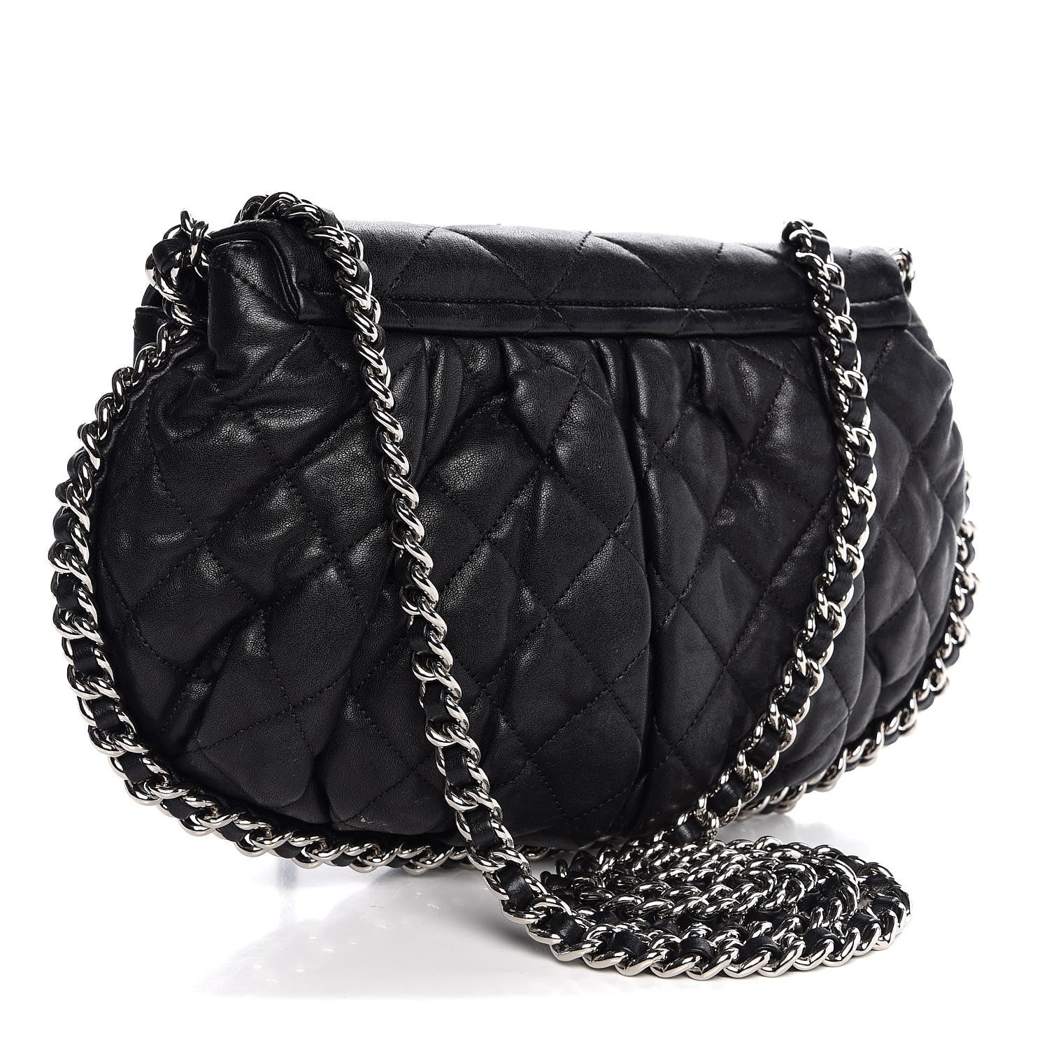 Chanel Washed Lambskin Quilted Medium Chain Around Messenger Black 3 of 7