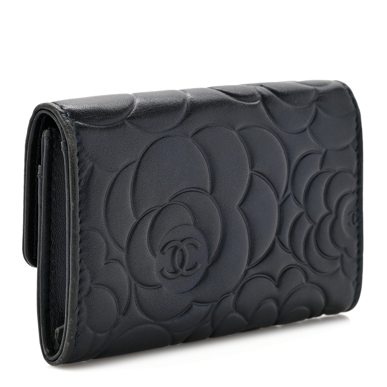 Chanel Lambskin Camellia Embossed Flap Card Holder Navy 3 of 12