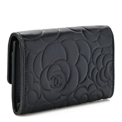 Chanel Lambskin Camellia Embossed Flap Card Holder Navy 3 of 12