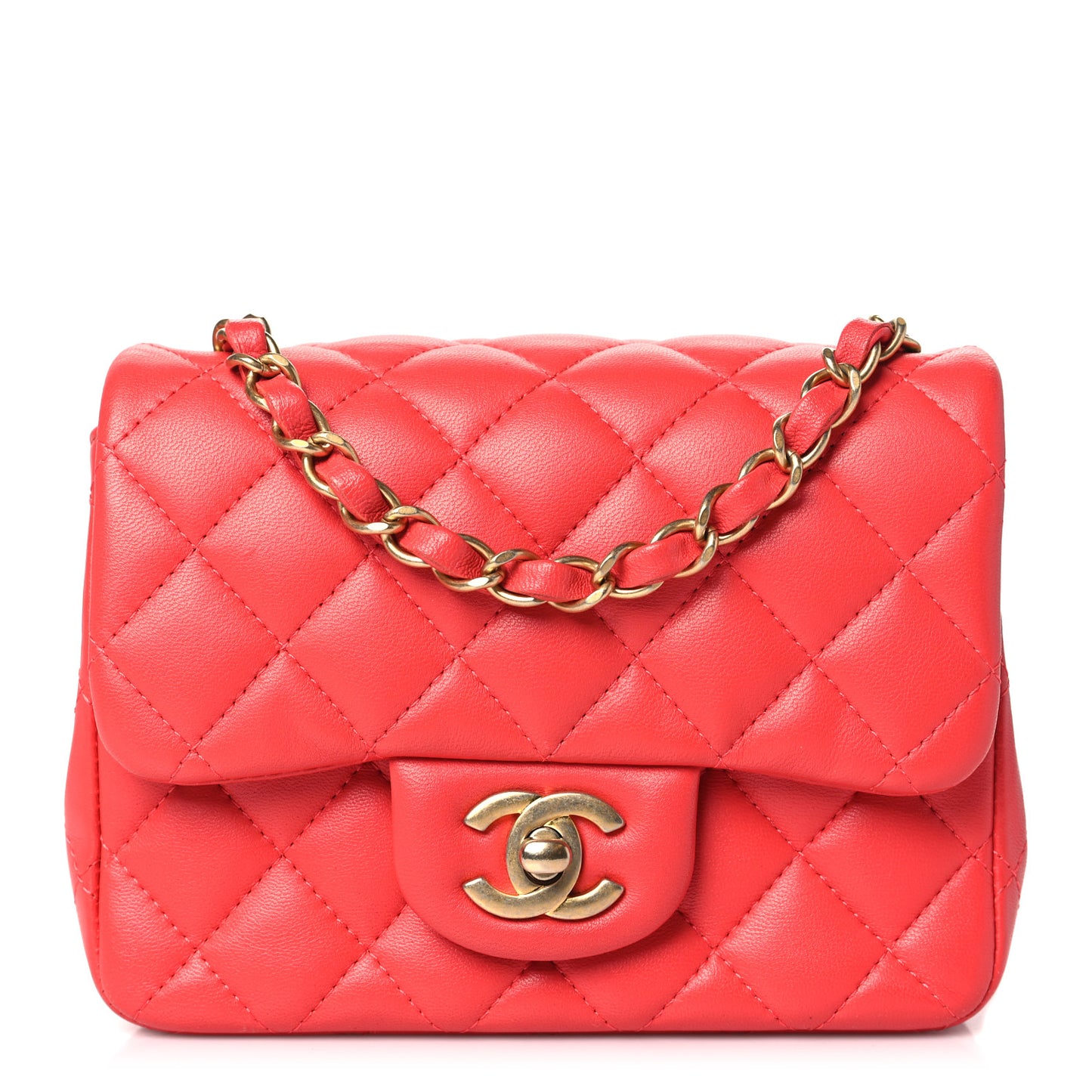 Lambskin Quilted Mini Square Flap Red