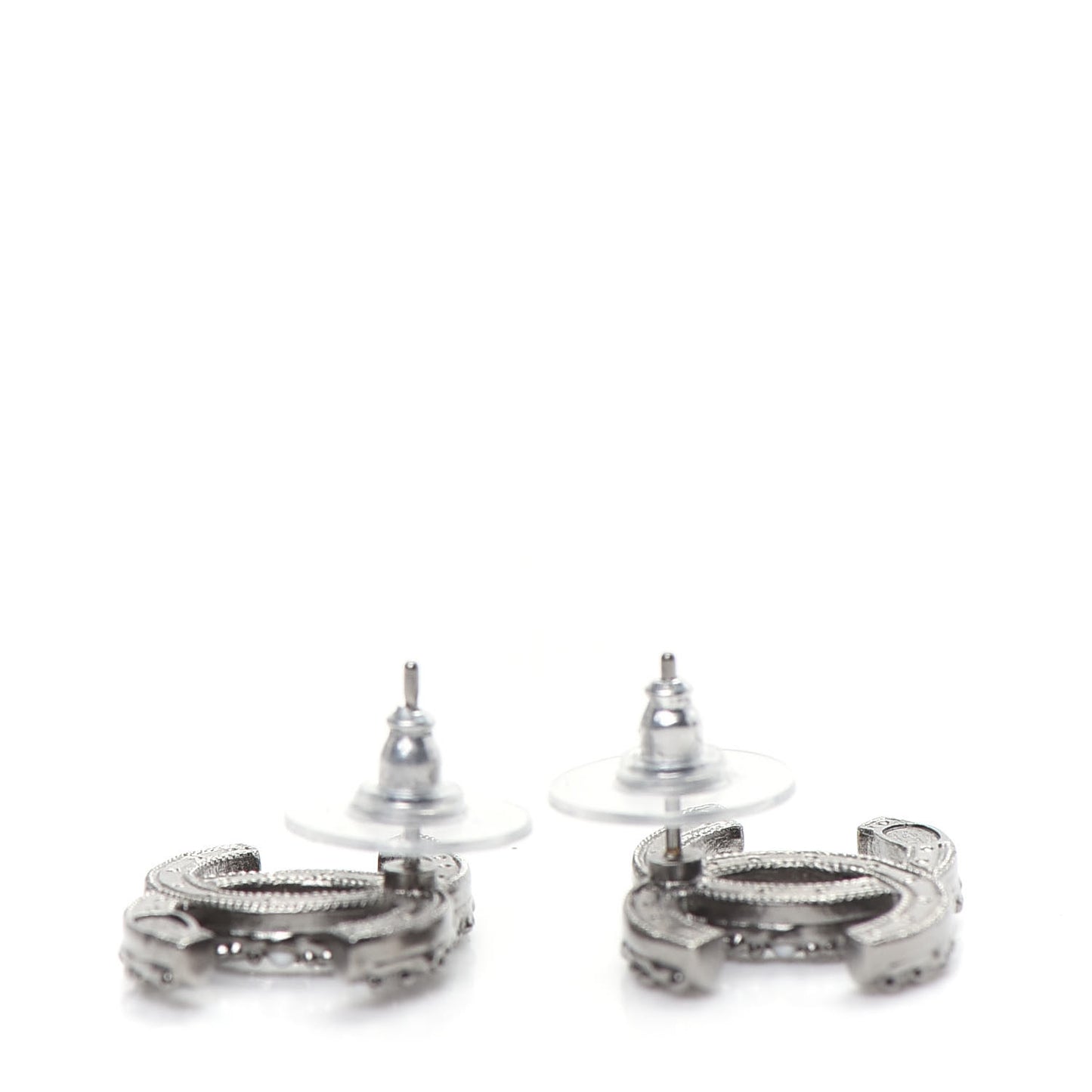 Crystal Pearl CC Earrings Silver