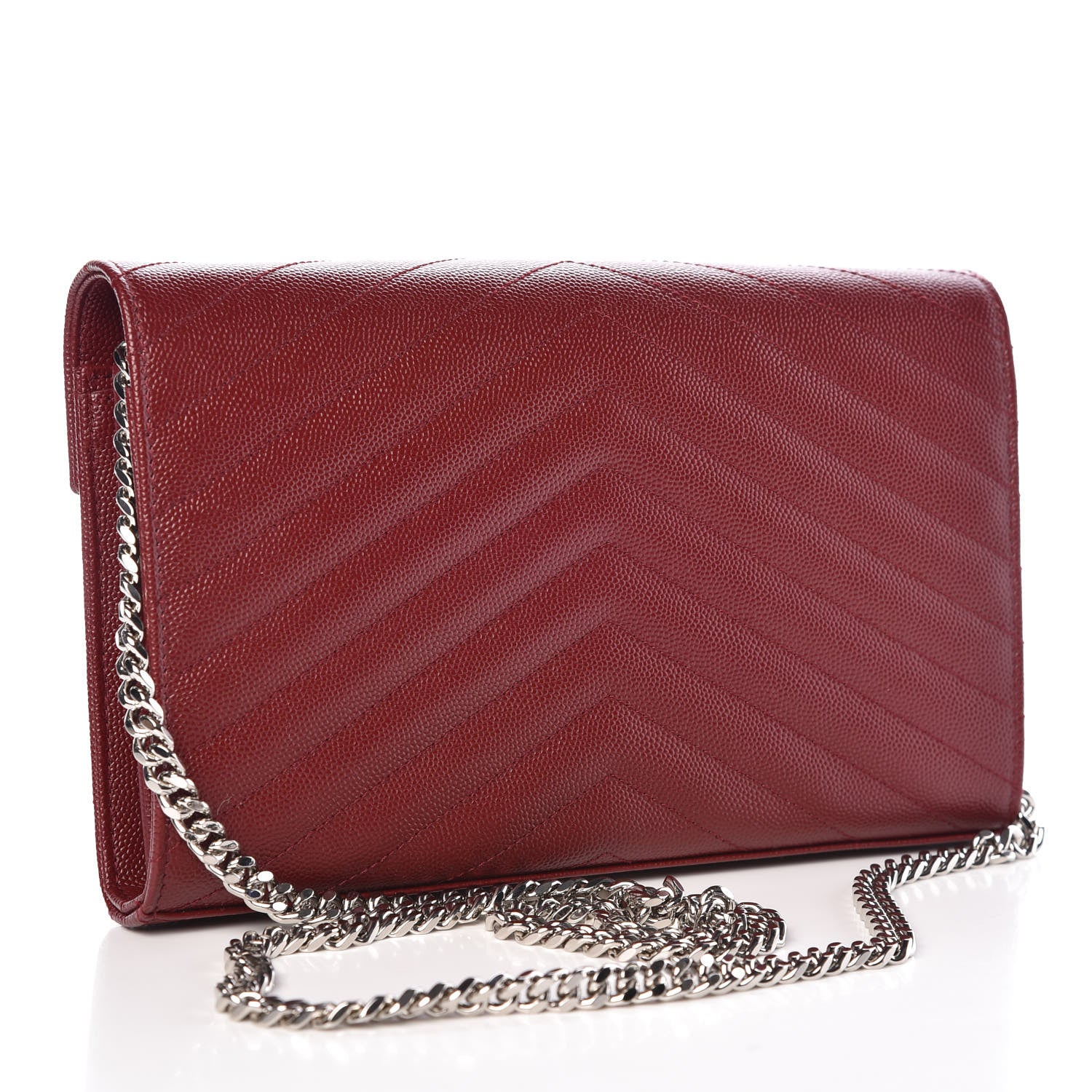 Saint Laurent Grain De Poudre Matelasse Chevron Monogram Chain Wallet Palissandre 3 of 8