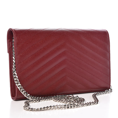 Saint Laurent Grain De Poudre Matelasse Chevron Monogram Chain Wallet Palissandre 3 of 8