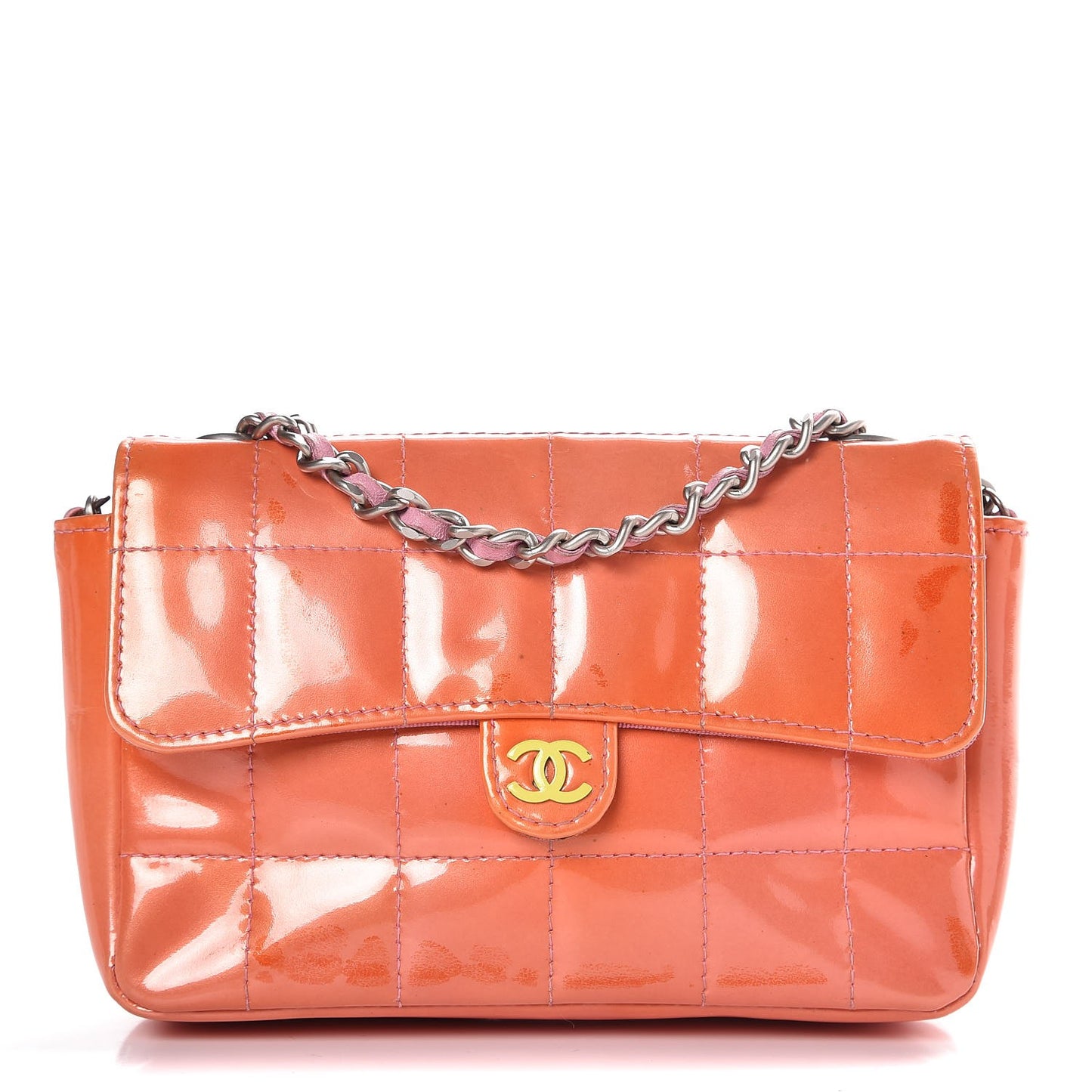 Patent Square Quilted Extra Mini Convertible Flap Belt Bag Orange