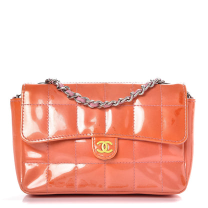 Chanel Patent Square Quilted Extra Mini Convertible Flap Belt Bag Orange 1 of 12