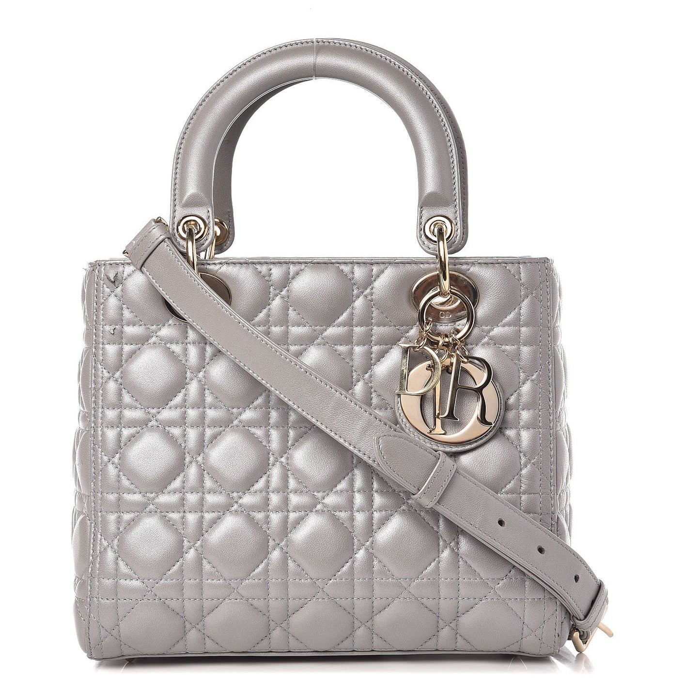 Pearly Lambskin Cannage Medium Lady Dior Grey