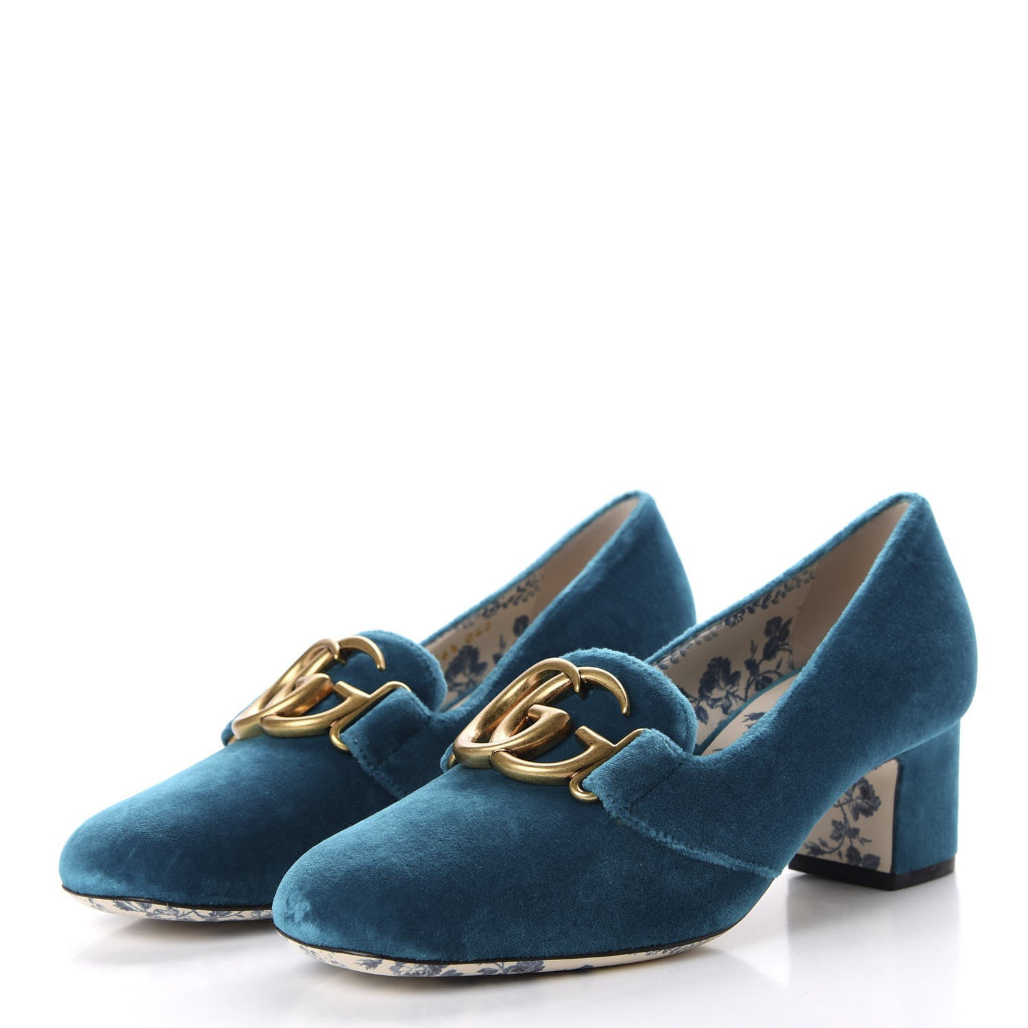 Gucci Softy Velvet GG Victoire 55mm Loafer Pumps 36.5 Pavone 3 of 10