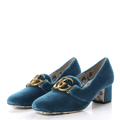 Gucci Softy Velvet GG Victoire 55mm Loafer Pumps 36.5 Pavone 3 of 10