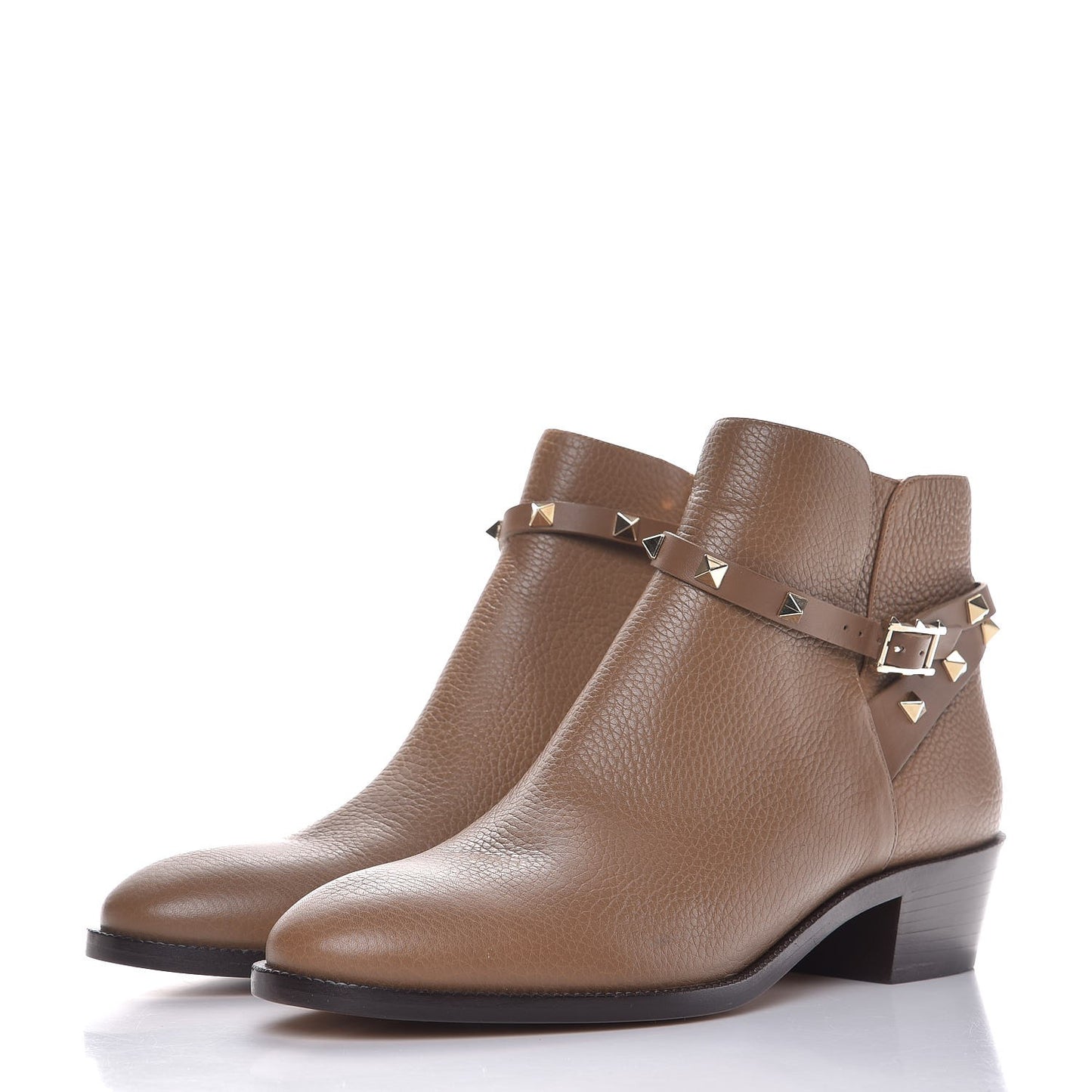 Grained Calfskin Rockstud Single Buckle 35mm Cowboy Ankle Boots 41 Nocciola