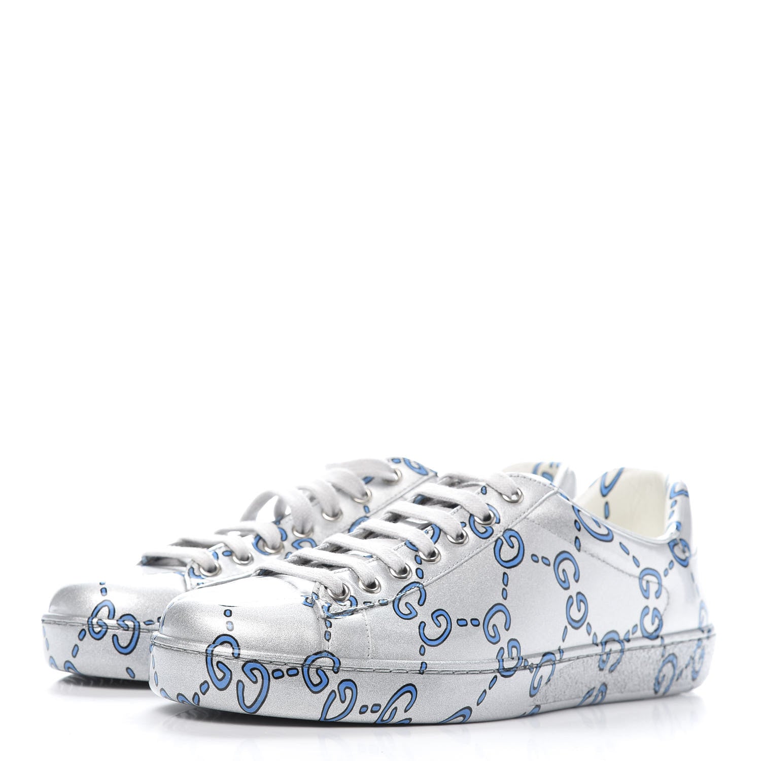 Gucci Miro Rubber Wax GucciGhost Print Mens New Ace Sneakers 7.5 Silver 3 of 7