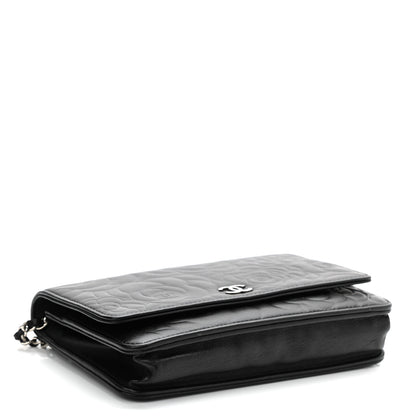 Chanel Lambskin Camellia Embossed Wallet on Chain WOC Black 4 of 11