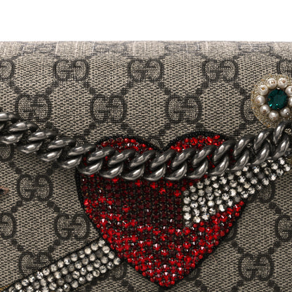 Gucci GG Supreme Monogram Suede Pierced Heart Embroidered Medium Dionysus Shoulder Bag Beige Ebony Pink Tropical Flower 8 of 11