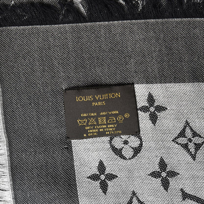 Louis Vuitton Silk Wool Monogram Denim Shawl Black 5 of 5