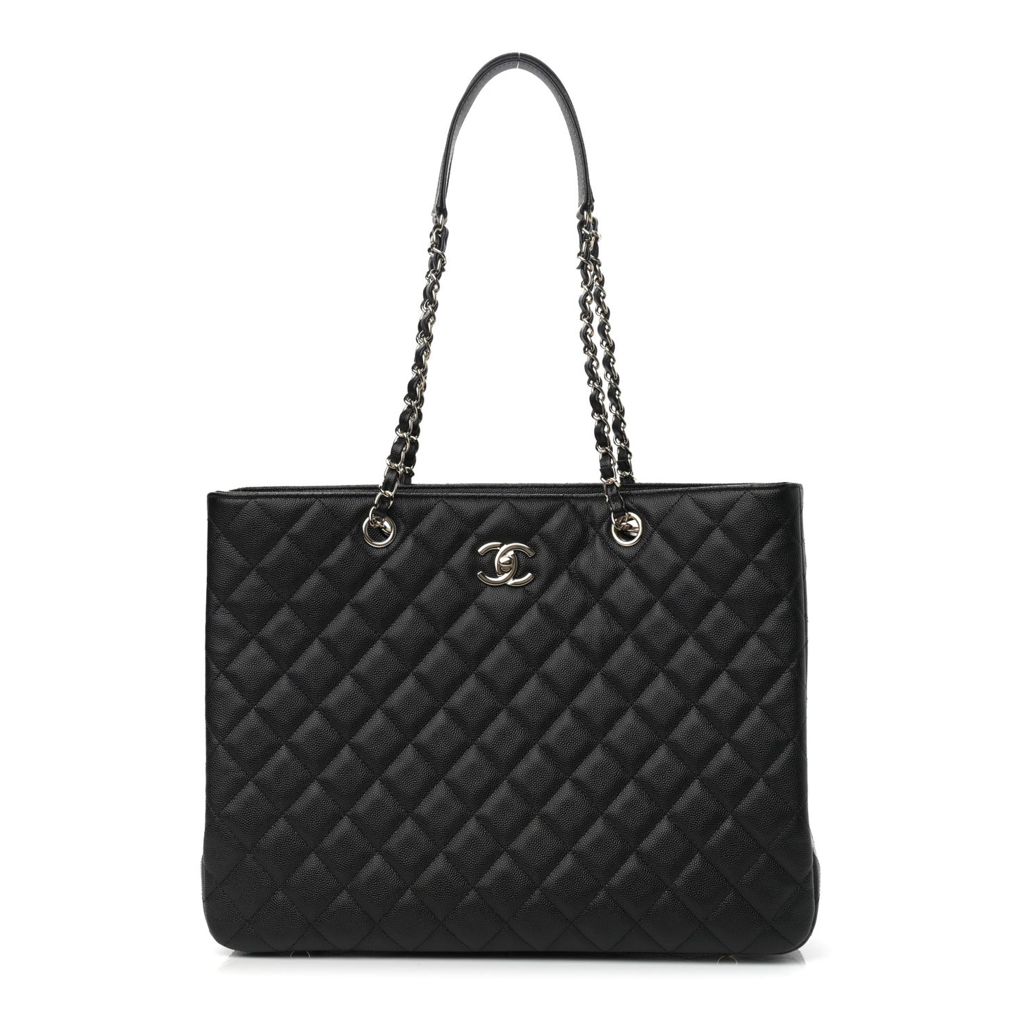 Caviar Quilted Large Shopping Tote Black