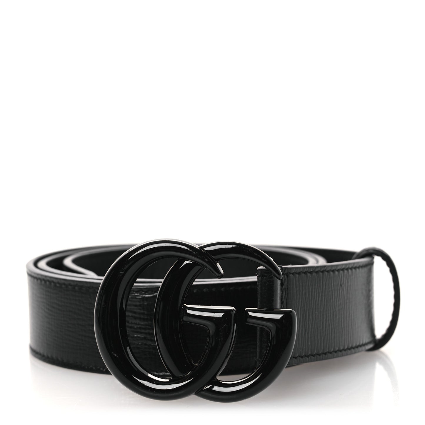 Azalea Calfskin Enamel Monochrome Double G 30mm Belt 80 32 Black