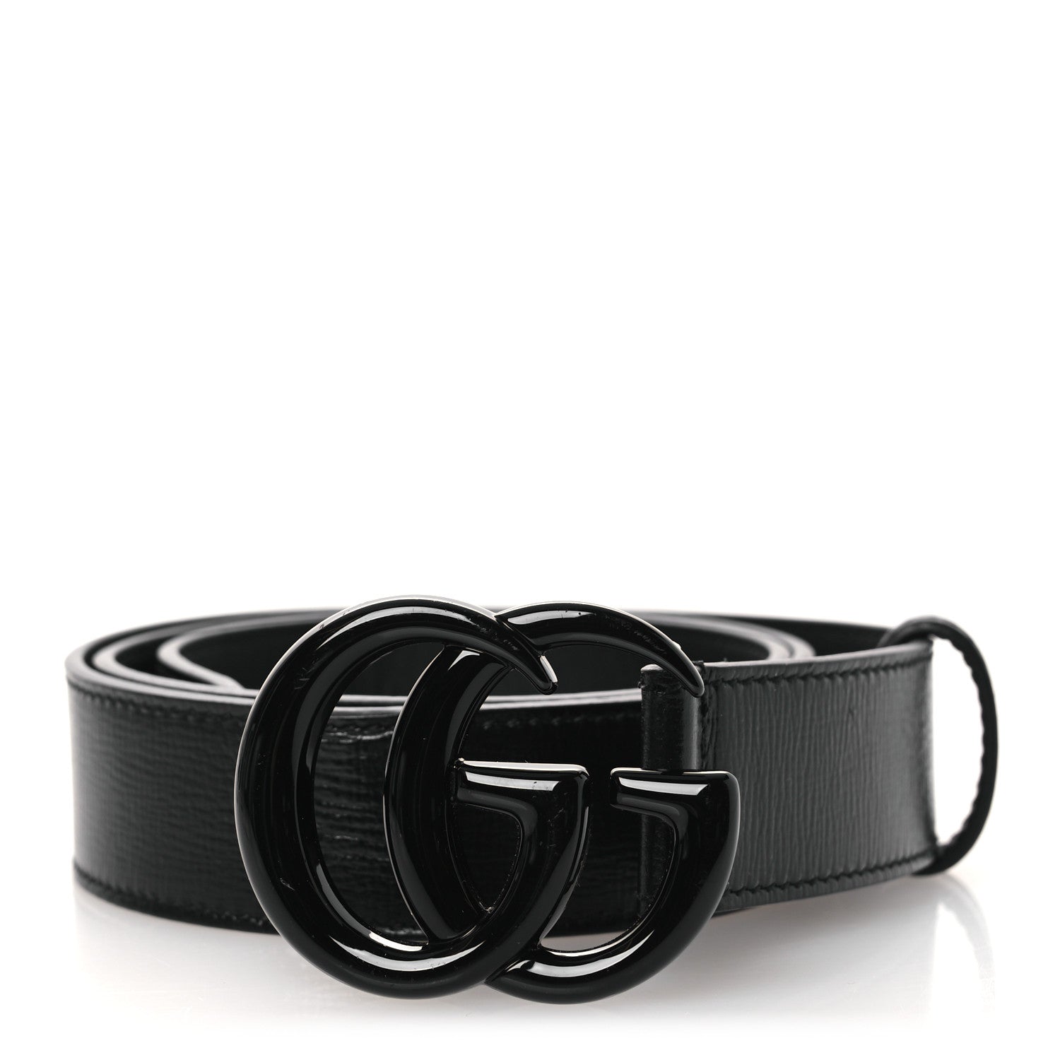 Gucci Azalea Calfskin Enamel Monochrome Double G 30mm Belt 80 32 Black 1 of 6