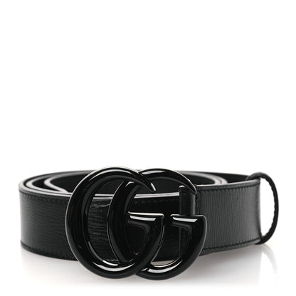 Gucci Azalea Calfskin Enamel Monochrome Double G 30mm Belt 80 32 Black 1 of 6