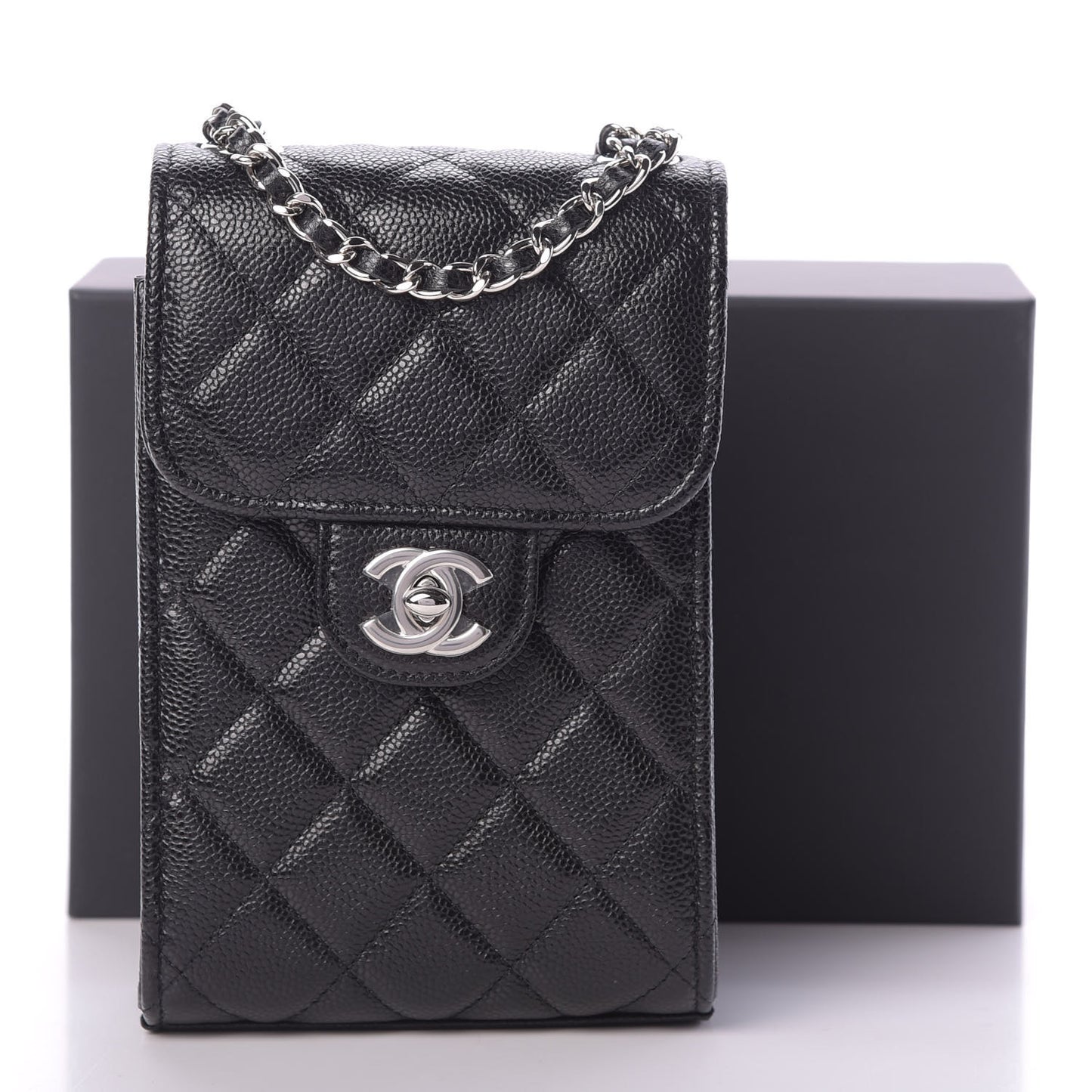 Caviar Quilted Classic Phone Holder Black