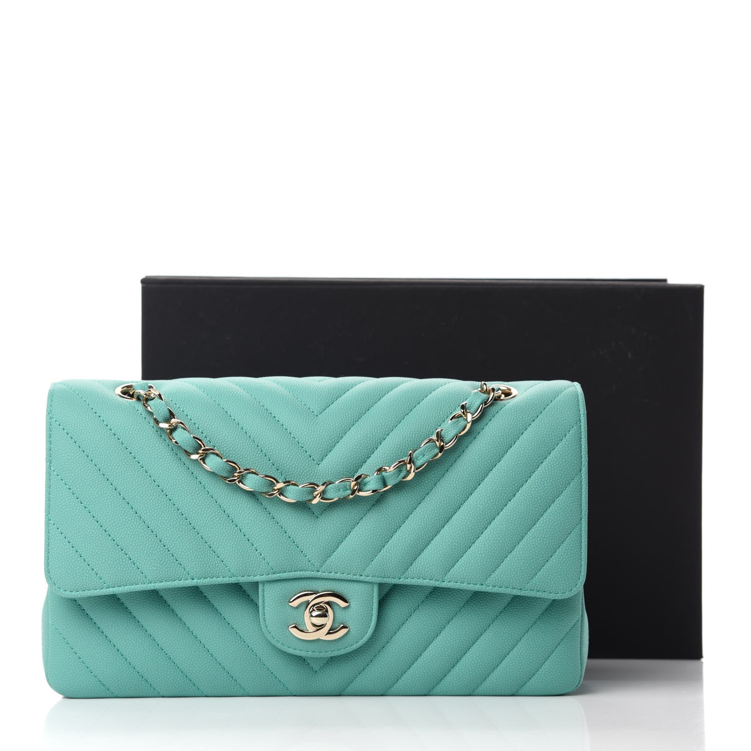 Chanel Caviar Flat Chevron Quilted Medium Double Flap Green 11 of 11