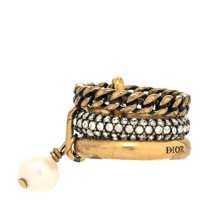 Christian Dior Crystal Pearl Chain J'adior Ring L Gold 3 of 4