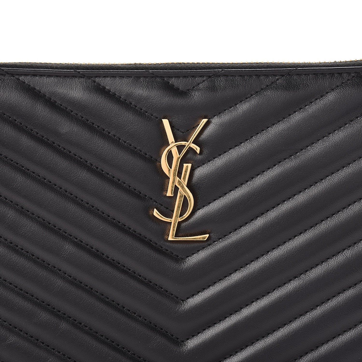 Saint Laurent Calfskin Matelasse Chevron Monogram A5 Wristlet Black 8 of 10