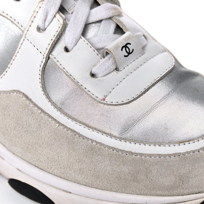 Chanel Calfskin Fabric Sneakers 39 White Silver Fluo Pink 9 of 24